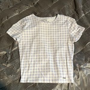 Hollister Baby Tee Light Grayish/Blue  & White XS